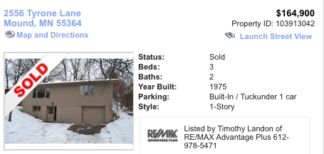 rental unit home sold in mound, mn